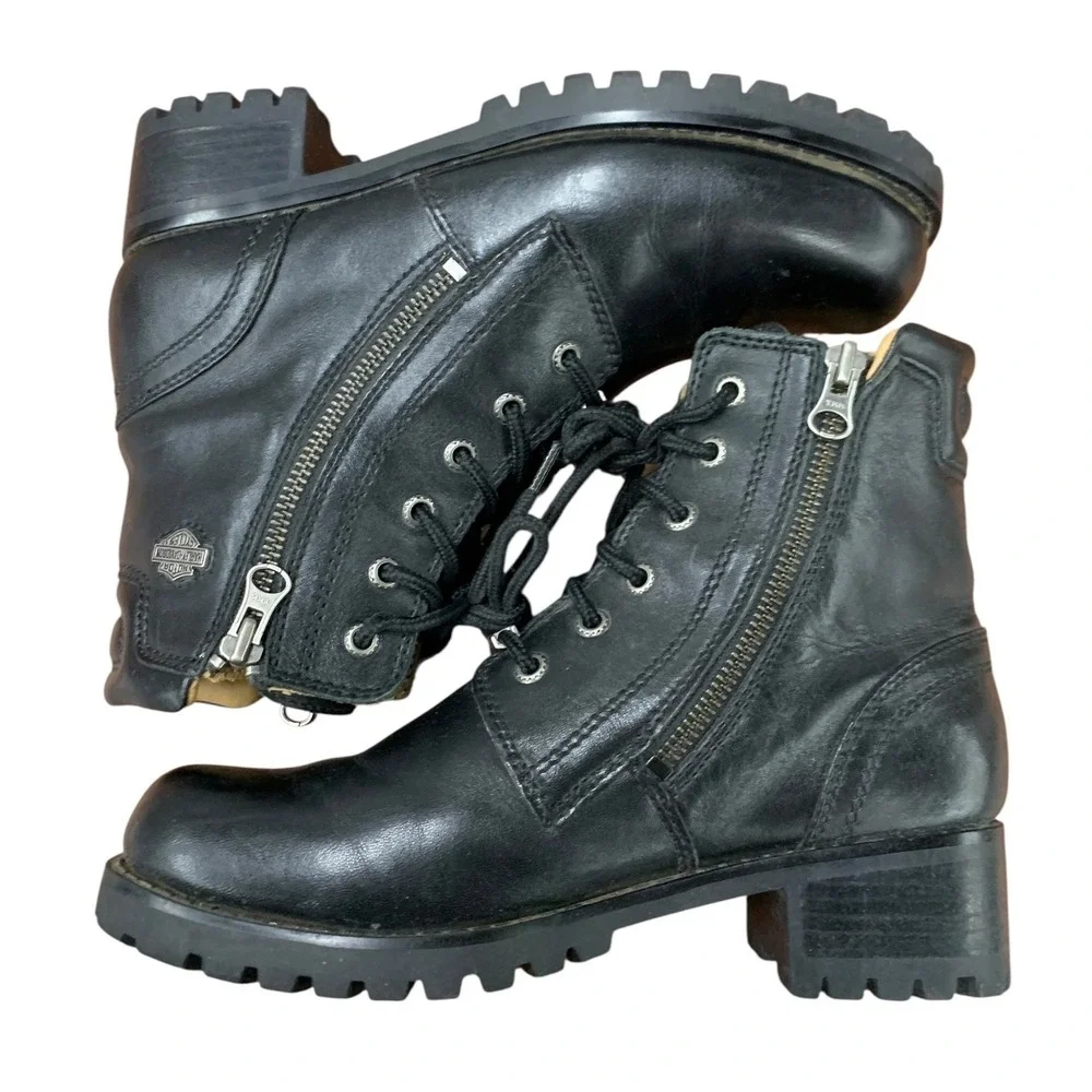 Harley-Davidson Men's‎ Black Leather Lace Up Motorcycle Ankle Boots Size 7.5 USA